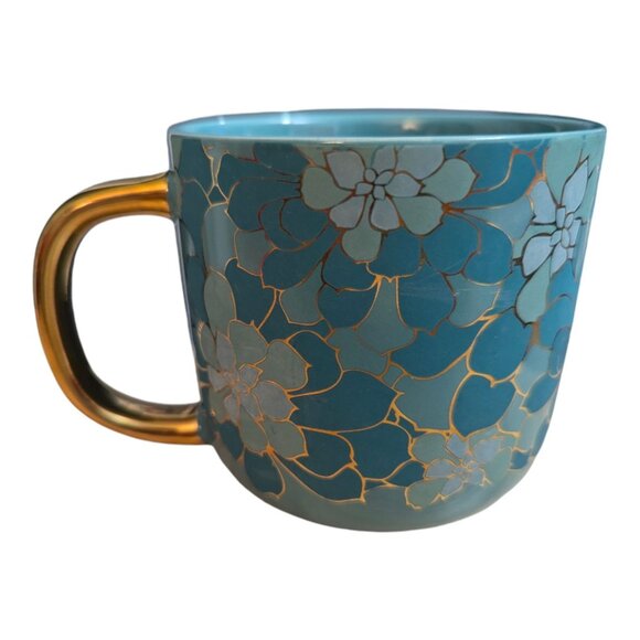 Thyme and Table stoneware blues gold tones floral 16 oz 4 inch mug org tag - Picture 1 of 9